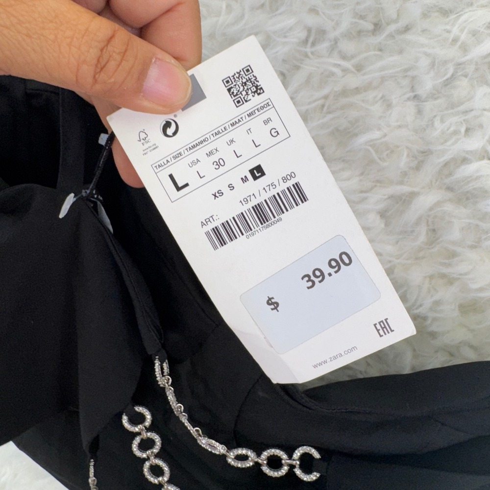 Zara Bustier Crop Top L Black Rhinestone Chain Back Corset Glam Night Out - Picture 10 of 10